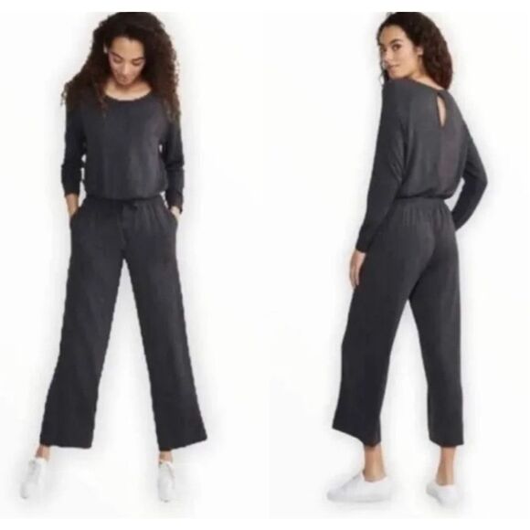 Lou & Grey Signature Soft Knit Jumpsuit Long Sleeve Pockets Wide Leg  medium - Picture 1 of 5